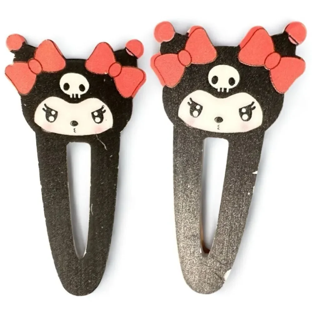 New Sanrio Kuromi Hair Clips 2pcs – Gothic Red Bow Acrylic Barrettes